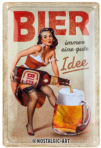 Nostalgic-Art Retro Blechschild, 20 x 30 cm, Bier – Immer eine gute Idee – Geschenk-Idee für Bier-Fans, aus Metall, Vintage Design mit Spruch, Blechschilder Sprüche, Bier-Deko