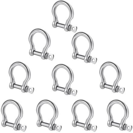 Vokowin 10pcs 304 Stainless Steel M4d Ring, Brass Horseshoe Buckles U Shaped Hook Shackle, Boat Anchor Shackle, Heavy Duty Shacklesfor Camping and Hiking, Remote Control Leather Key Ring Hook(K44-10)