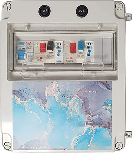 SWIMHOME Cuadro Eléctrico para Piscina | Piezoeléctrico para 2 Bombas | Guardamotor y Transformador 24V DC | Bomba de Agua 2CV 6-10A