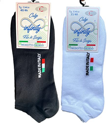 6 Paia Calzini Fantasmini Uomo Donna In Puro Cotone Filo di Scozia 100% Elasticizzato Made in Italy (40-46, Fantasmino Bicolore)