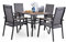 MFSTUDIO Gartentisch mit 4 Stühle Set, Holzähnlich Garten Tisch mit 4cm Schirmloch und 4 Aluminium Textilene Gartenstühle, Terrasse, Balkon, Bistro, Camping