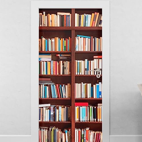 Sticker mural Porte Trompe l'Oeil - Sticker porte Etagère Bibliothèque Trompe l'Oeil - Autocollant mural décoration - Autocollant Porte - Poster de Porte - Stickers Muraux (63x205 cm)