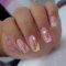 24pcs French False Nails Short - Almond Square Press on Nails - Full Cover Acrylic False Nails With Glue - French Fake Nails Stick on Nails for Women and Girls Nail Art (Rainbow French)