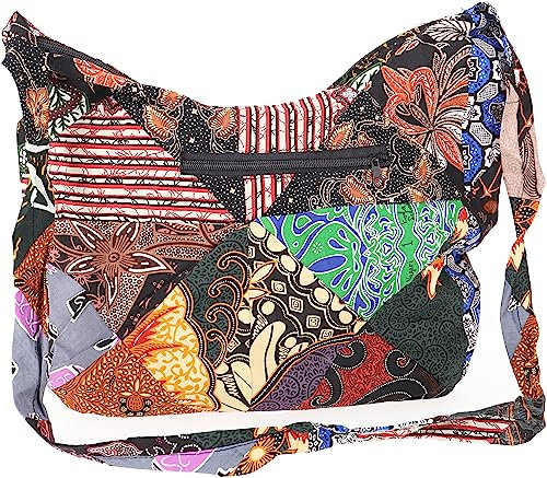 GURU SHOP Patchwork Batik Beutel, Sadhu Bag, Hippie Tasche, Schulterbeutel - Bunt/mix, Unisex - Erwachsene, Baumwolle, 28x37x15 cm