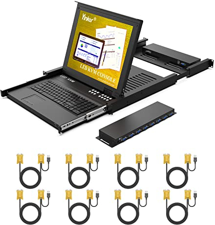 Yinker 17” LCD KVM Console 8 porte VGA Rackmount KVM Switch 8 porte per 1U 19‘’ Standard-Schrank 600mm-800mm Touchpad Hotkey OSD