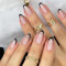 EONFAVE Stick On Nails French Nail Tips - 24 Pcs Short False Nails with Glue - Glitter Black Edge Almond Gel Press on Nails - Acrylic Stick on Nails for Women and Girls (Glitter Black Side)