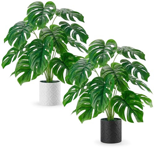 Der Rose Piante artificiali per interni, grandi piante finte di Monstera, 71 cm, alte da interni, per casa, casa colonica, camera da letto, soggiorno (2 pezzi