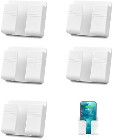 PSOWQ Selbstklebende Handy-Wandhalterung 6 Stück, Fernbedienung Halter, Wandhalterung Handy Ladegerät Halterung, Fernbedienung Aufbewahrungsbox, für wasserdichte Dusche Bett Nachttisch - Weiß