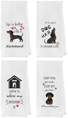 Geqtt Gqtt Geschirrtücher mit Dackel-Geschenken – Wiener Hunde-Küchentücher, Dackel-Liebhaber, Geschirrtuch, 4er-Set