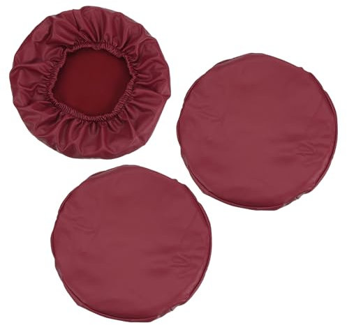 PATIKIL Hocker Bezüge Rund 3 Pack PU Leder Elastische Barhocker Abdeckung Wasserdicht Hocker Kissen für Durchmesser 12-14 Stuhl Wein Rot