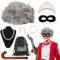 LOHAME 9tlg Oma Perücke Kostüm Einbrecher Granny Kostüm Zubehör Grau Großmutter Perücke mit Räubermaske Perlenkette Perlen Armband Old Lady Faschingskostüme für Karneval Fasching Cosplay Maskerade
