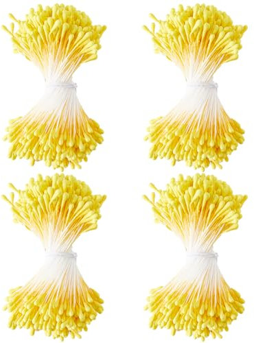 GORGECRAFT 1600Stk Gelbe Doppelköpfe Handgefertigte Blumen-Staubblätter Blütenstaubblätter Stempel Künstliche Perlmuttfarbene Blumenpollen Staubblätter Für Blumenherstellung Dekoration Kunsthandwerk