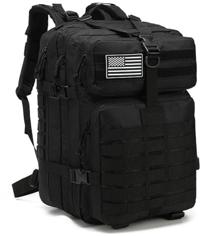 SEYATULLH Sac à dos tactique militaire 30/45 L pour sac à dos Molle de 3 jours pour sports de plein air, randonnée, camping, alpinisme, trekking, 45L Noir, taille unique