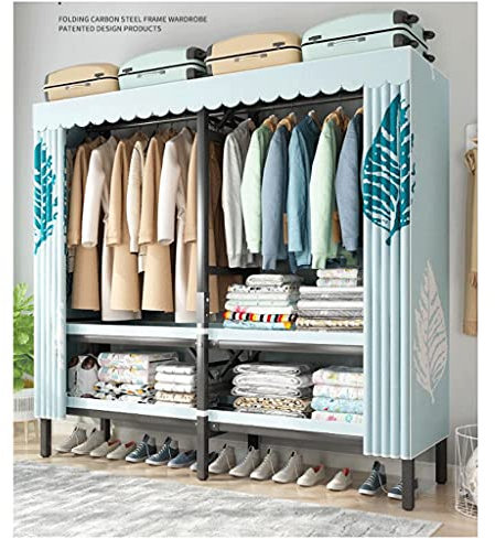 MKYOKO Kleiderschrank Faltschrank Garderobe für Hanging Clothes, Schlafzimmer mit Doppelbett Klappen Stark und langlebig Carbon Steel Frame Garderobe(100 * 50 * 180cm) Stoffschrank