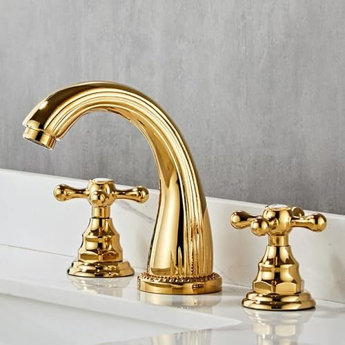 ZYCDP Robinet 3 Trous Lavabo Salle de Bain Mitigeur de Lavabo à Double Poignée Croisée Mitigeur Lavabo Or Mitigeur Salle de Bain Laiton