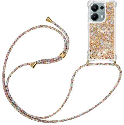 YAMCCCSE Funda Bling Glitter Liquida con Cuerda para Redmi Note 13 Pro 4G / Poco M6 Pro 4G,Cristal Suave Silicona TPU Bumper Protector Carcasa con Colgante Ajustable Cordón - Case y Correa