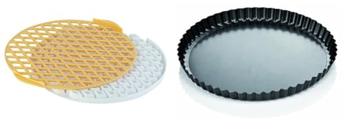Tescoma 630898 Delícia Reticolo Tagliapasta per Crostata, Plastica, Giallo/Bianco, Diametro 30 cm & 623115 Delicia Stampo Crostata con Fondo Removibile, Diametro 28