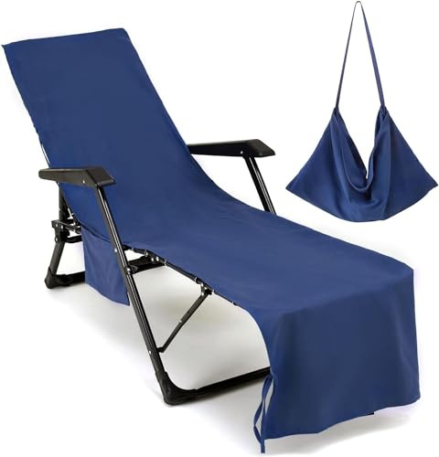 Miecoae Schonbezug für Gartenliege oder Gartenstuhl - Frottee Liegenauflage Garten Mikrofaser Sonnenliege Handtuch mit 3 Taschen, Einfarbig Handtücher für Schwimmbäder, Strände, Gartenhotels(L5-1)