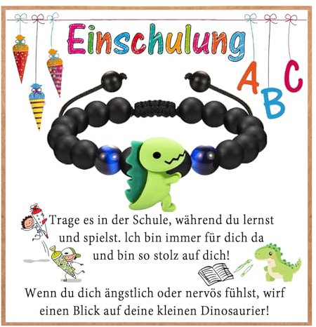 FAOMZQ Geschenke Zur Einschulung, Dinosaurier Armband Geschenk für Junge zum Schulanfang, Geschenke für Schulanfänger Jungs Sohn Enkel Neffen Bruder Patenkind