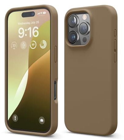 elago Compatible with iPhone 16 Pro Case, Premium Liquid Silicone Case, Full Body Protective Cover, Shockproof, Slim Phone Case, Anti-Scratch Soft Microfiber Lining, 6.3 inch (Brown)