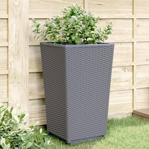 Iiaky Jardinières 4 pcs Gris 32,5x32,5x57 cm polypropylène,Jardiniere sur Pieds,Bac avec Treillis,Jardiniere Terrasse