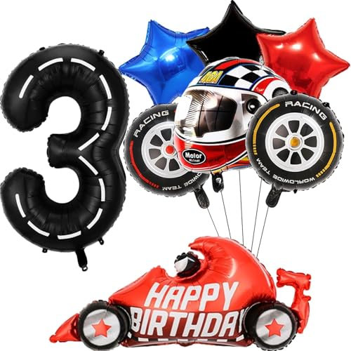 Rennauto Geburtstagsballons, Rennwagen Folienballon, Auto Luftballon Geburtstag Deko, Racingcar Kindergeburtstag Luftballons, Rennen Auto-Reifen Geburtstagsballons