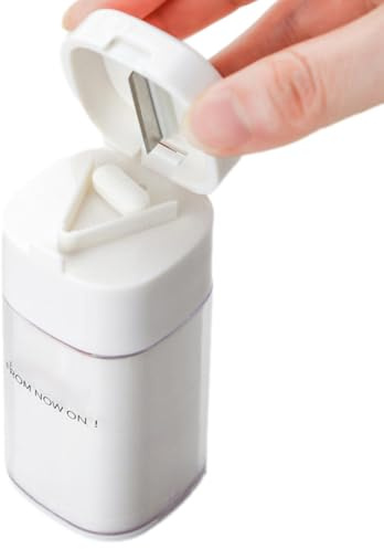 Vriusi Broyeur à pilules, coupe-comprimés | Porte-pilules portable - Broyeur et broyeur, diviseur de pilules 4 en 1, verre amovible, écraser les pilules pour personnes âgées