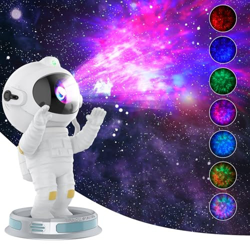 Proyector de estrellas de astronauta, luz nocturna de galaxia, lámpara de proyección de techo con temporizador y ajustable a 360°, ideal como regalo para el día de los niños