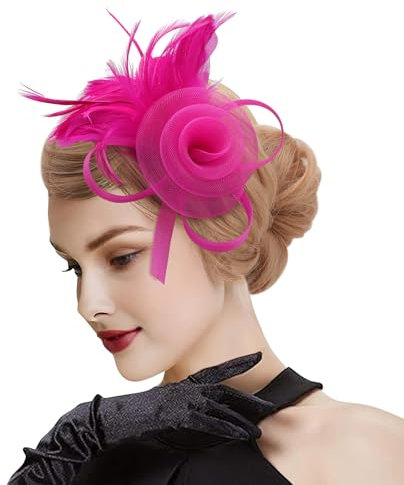 DRESHOW Mesh Flower Feather Fascinators with Clip and Head Band Cocktail Tea Party Headwear for Girls & Women