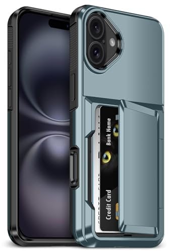 Vofolen for iPhone 16 Case with Card Holder [3 Cards] Heavy Duty Shockproof Protective Military Drop Protection Hard Back Flip Rugged Wallet Cases for iPhone 16 Phone Case-Navy