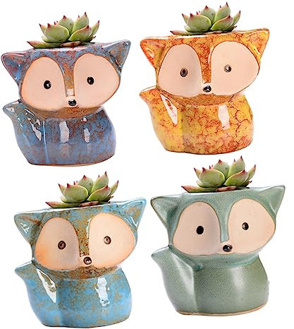 Gogogmee 4 Stücke Keramik Blumentöpfe für Sukkulenten Kleiner Pflanzenbehälter mit Abflusslöchern für Zuhause für Schreibtisch und Badezimmer