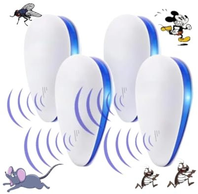 Ultrasonic Pest Repeller with UK Plug, 4-Pack – Advanced Plug-In Repellent for Mice, Mosquitoes, and Insects, Silent and Efficient for Home and Office Use