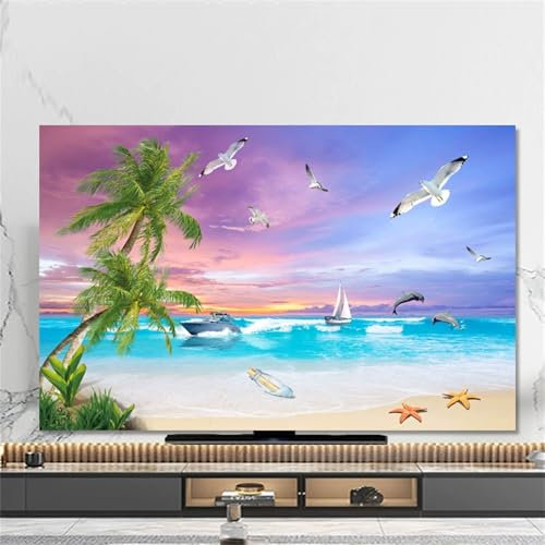 Hixingo Cubierta Antipolvo TV, Patrón Delfín 3D Cubierta Antipolvo Television Funda para Televisor Elástico Universal 32-80inch Protector de Televisión (Crepúsculo,58-60inch)