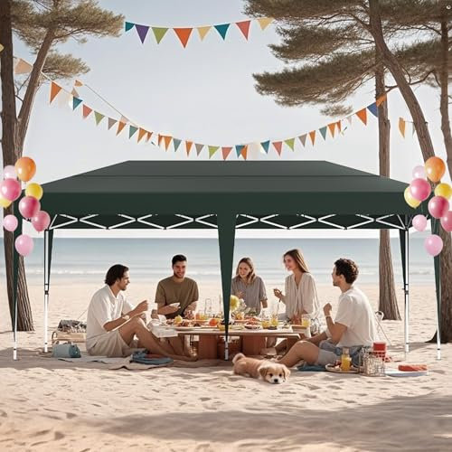Aufun Pavillon Faltbar 3x6m, Faltpavillon Wasserdicht Sonnenschutz Stabil mit Dach aus Oxford, Partyzelt Pop Up Camping Pavillon Gartenzelt Gartenpavillon für Garten, Party, Festival, Hochzeit,Grün