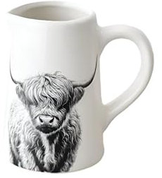 Small Highland Cow Jug 11cm – Rustic Ceramic Highland Cow Design – Farmhouse Kitchen Décor – Miniature Decorative Creamer Pitcher for Tea, Coffee, or Dining Table