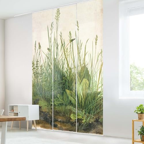 micasia Schiebegardine halbtransparent 60er Paneel Klett Botanik Textil lichtdurchlässig - Gräser Modern Flächenvorhang grün Wohnzimmer Schlafzimmer 2089 (180x250 cm - 3er Set)