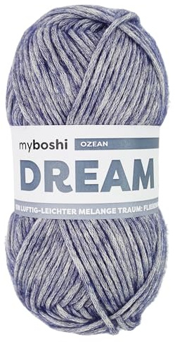 myboshi Dream, luftig leichtes Garn mit Baby-Alpaka zum Häkeln und Stricken, 76% Baumwolle, 22% Baby Alpaka, 2% Merino, 50g, Ll 95m Blau (Ozean), 1 Knäuel