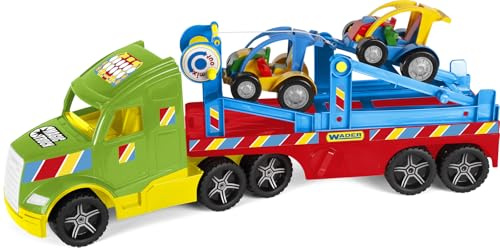 Wader 36351 - Magic Truck Buggy Transporter mit Zwei Buggy-Fahrzeugen, Größe ca. 79 cm, für Kinder ab 3 Jahren, geeignet als Geschenk für kreatives Spielen