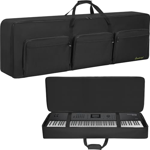 OUUTMEE Portable 88 Key Keyboard Gig Bag, 6-Pocket for Keyboard Accessories | Electric Piano Padded Keyboard Case, with Adjustable Straps, 10mm Cotton 600D Oxford Cloth-Large Size 57.5'' x 8 ''x 18''