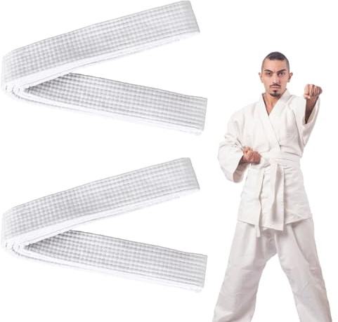 Doukesh 2 Stück Judo Gürtel 220CM Karate Gürtel Kampfsportgürtel Professioneller Aikido Belt Budogürtel Weiß 100% Baumwolle 4CM Breit Taekwondo-Gürtel für Budo Judo Karate Kickboxen