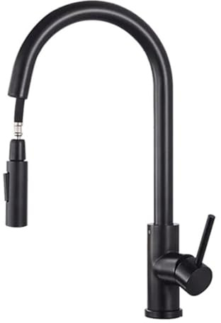 Lawnoval Grifo mezclador de cocina extraíble de acero inoxidable 304 con agua fría y caliente, manguera flexible y acabado negro moderno, 400 x 215 mm