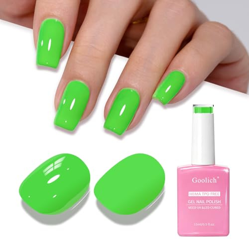 Goolich Esmalte de Gel Verde Neón, 15ML Libre de HEMA y TPO, Esmalte de Gel Verde para Uñas que se Quita con Remojo,Soak off UV LED