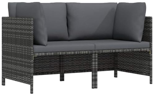 IBUQDDV 2-Sitzer-Gartensofa mit Polstern Grau Poly Rattan, wasserfestes PE-Rattan Loungesofa mit pulverbeschichtetem Stahlrahmen für Terrasse, inklusive Sitzkissen und Rückenkissen,