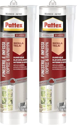 Pattex Silicone Sigillante Finestre Infissi, Silicone Bianco Neutro a Basso Modulo, Elastico, per Serramenti, Porte, Finestre e Infissi, per Interni ed Esterni, Inodore, Cartuccia da 280 ml