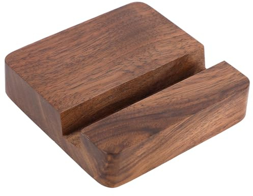 Gosknor Single Slot Square Wood Phone Stand, Portable Wooden Desktop Mobile Phone Holder for Kitchen Bathroom Office Desk