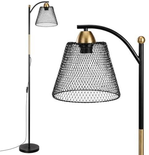 OUSOT Lampadaire sur Pied Salon E27 Douilles 145CM 230V, Industriel Lampadaire LED 40W, Noir et or, pour un Bureau, Salon, une Chambre (sans Ampoules)