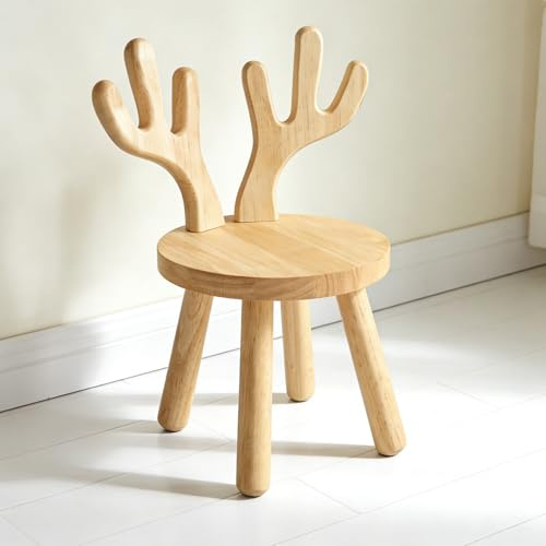 CAIEJSAEN Kinderstuhl Holz Massiv Holzhocker kinderzimmer Kinder Stuhl Individuelle Hasenohren mit Hasenohren Form Rückenlehne und rutschfeste Gummifüße Massivholz Ständerhocker