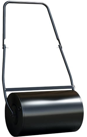 DURHAND Rasenwalze, Gartenwalze 50 cm, befüllbar mit 38 l Wasser oder Sand, ergonomischer Griff, Gartengerät für Rasen, Terrasse und Park, schwarz