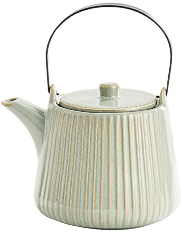 Yundu Teiera verde in porcellana, 1000 ml, teiera in ceramica con uovo di tè, colino per tè sfuso, teiera con setaccio.