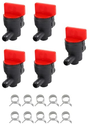 Inline-Kraftstoffhahn-Ventil-Set, Kunststoff-Absperrventile mit Clips für Kawasaki- und Tecumseh-Motoren, 5 Stück, Rot